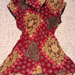 Elegant Asymmetrical Red and Brown Dress